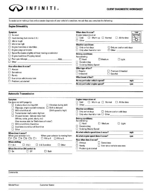 Client Diagnostic Worksheet - Dealer