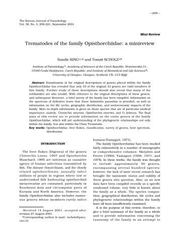 Trematodes of the family Opisthorchiidae - KoreaMed Synapse