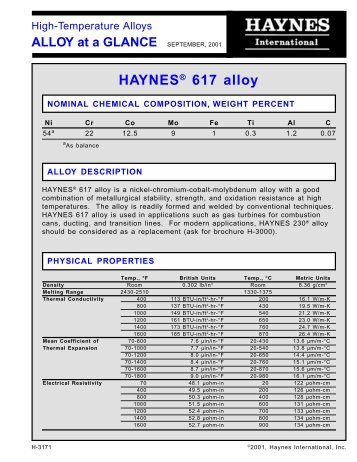 HAYNES® 617 alloy - Nickel-Contor