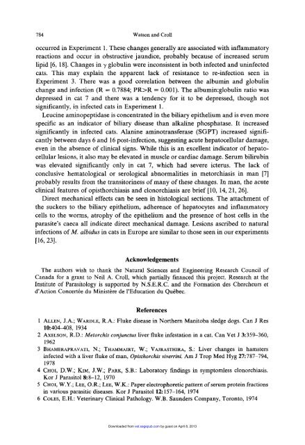 Clinical Changes Caused by the Liver Fluke Metorchis conjunctus in