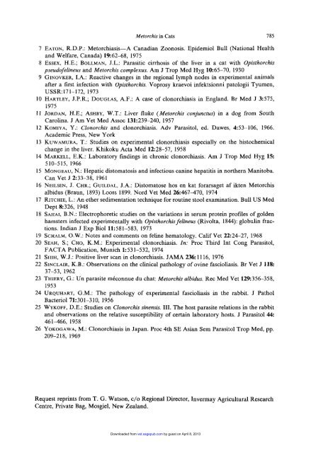 Clinical Changes Caused by the Liver Fluke Metorchis conjunctus in