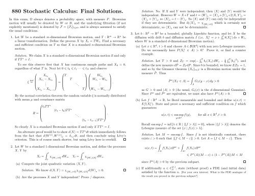 880 Stochastic Calculus Final Solutions
