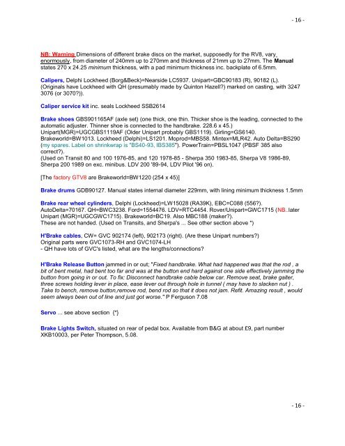 MG RV8 Various Notes and Alternative/Updated Part ... - The Burblers