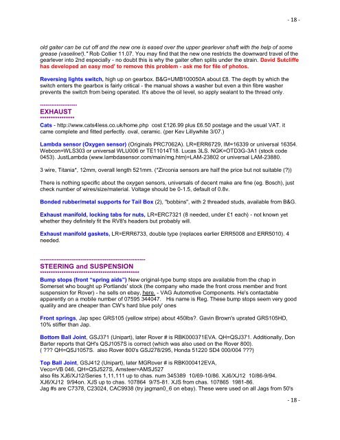 MG RV8 Various Notes and Alternative/Updated Part ... - The Burblers