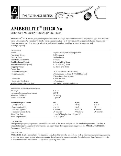 AMBERLITE IR120 Na - Water Tec