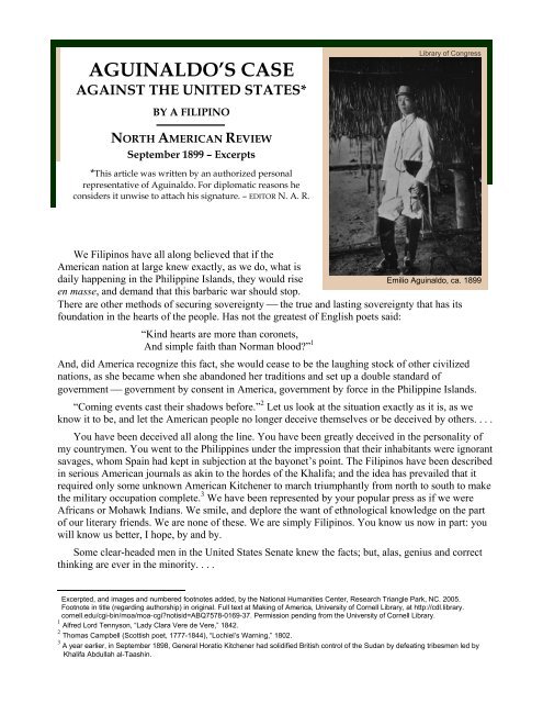Aguinaldo's Case Against the United States. By a Filipino - National ...