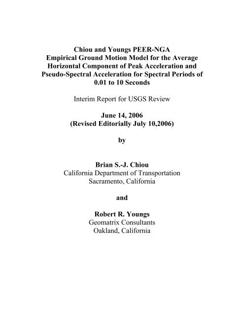 Chiou and Youngs PEER-NGA Empirical Ground Motion Model for Chiou and Youngs PEER-NGA Empirical Ground Motion Model for