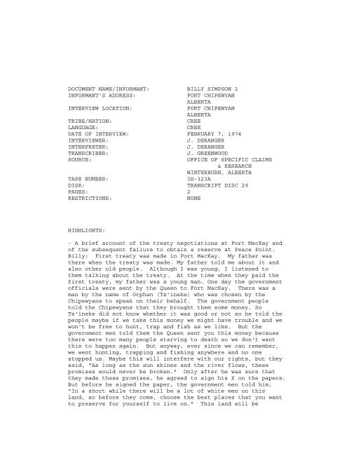 DOCUMENT NAME/INFORMANT: BILLY SIMPSON 2 ... - DSpace