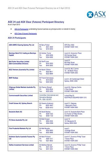 ASX 24 Full and Clearing Participant Directory