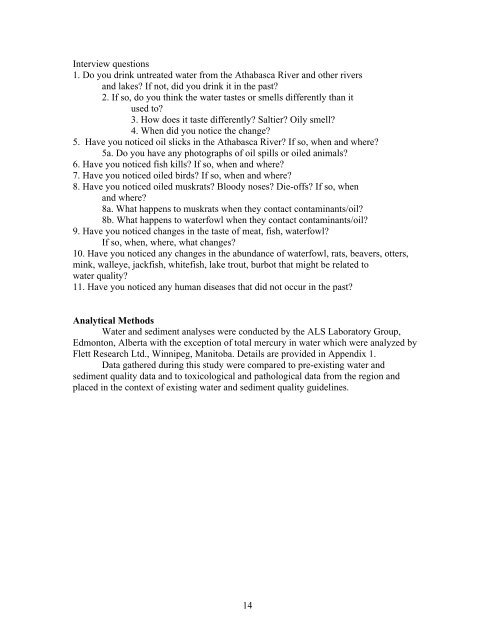 A Study Of Water And Sediment Quality As - TO THE TAR SANDS .ca