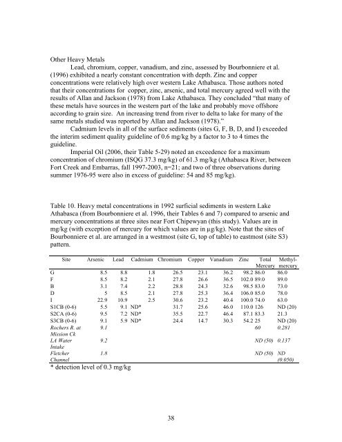 A Study Of Water And Sediment Quality As - TO THE TAR SANDS .ca