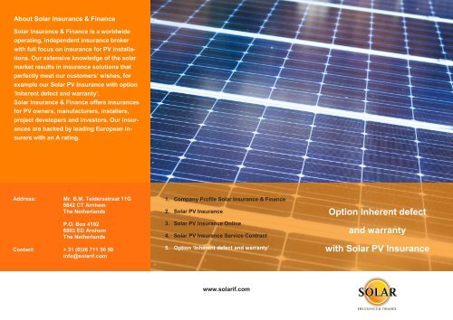 Solar Insurance - Option Inherent defect and warranty