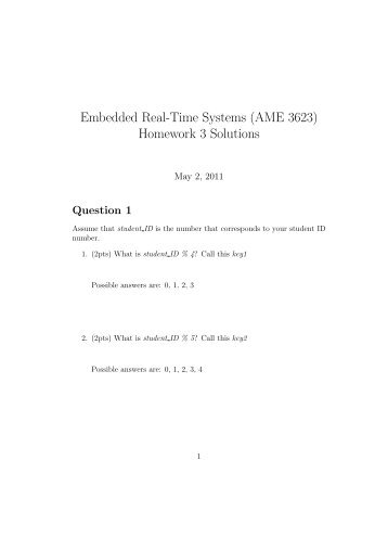 Embedded Real-Time Systems (AME 3623) Homework 3 Solutions