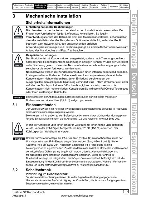 Kurzanleitung Unidrive SP