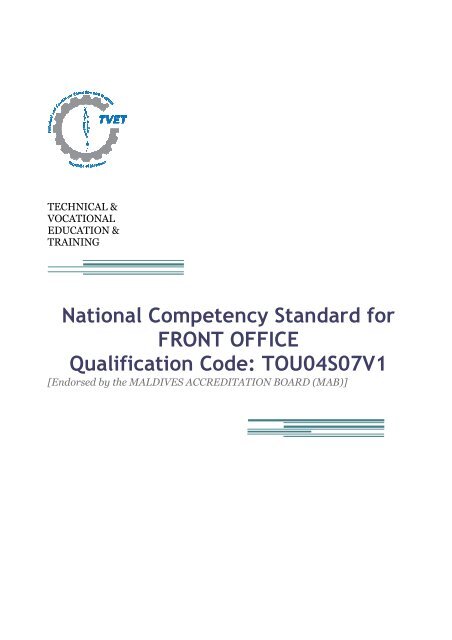 National Competency Standard For Front Office Tvet Maldives