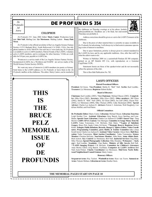 this is the bruce pelz memorial issue of de profundis - LASFS