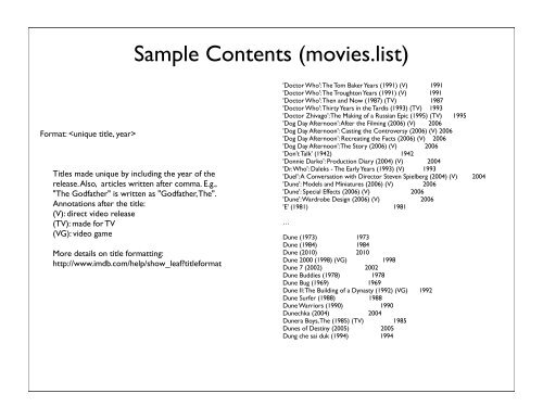 IMDB Data Set Topics: Parsing Input using Scanner class