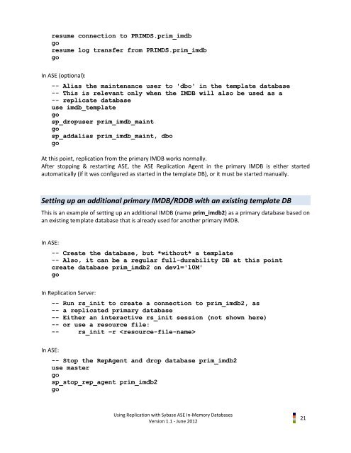 IMDB Replication - Sybase