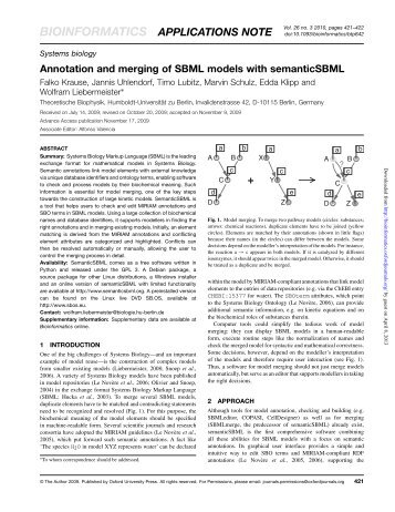 Annotation and merging of SBML models with semanticSBML