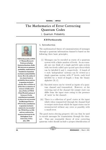 The Mathematics of Error Correcting Quantum Codes - Indian ...