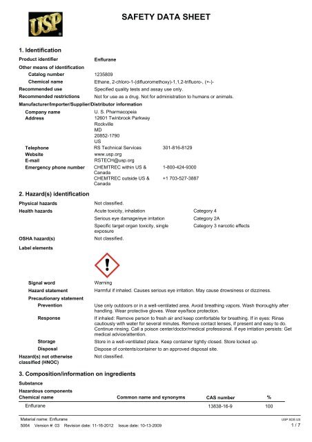 SAFETY DATA SHEET - US Pharmacopeial Convention