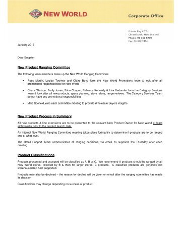 New World New Product Letter to Suppliers - Jan - Foodstuffs South ...