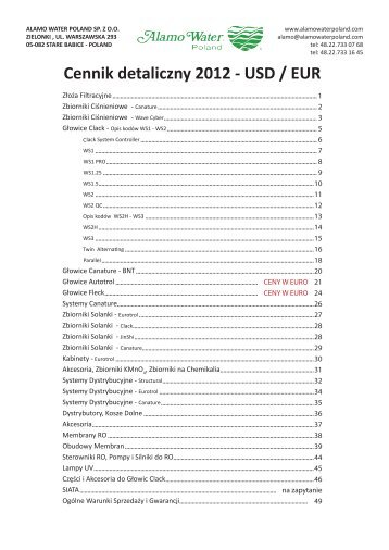 Cennik detaliczny 2012 - USD / EUR - Alamo Water Poland