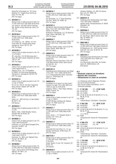 Bulletin 2010/31 - European Patent Office