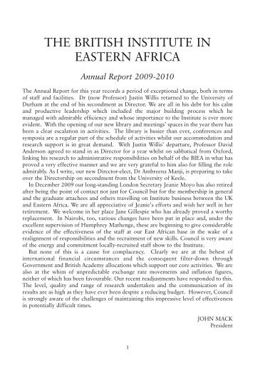 The BIEA Annual Report - British Institute in Eastern Africa