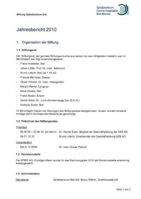 Jahresbericht der Stiftung - Spitalzentrum Biel-Bienne