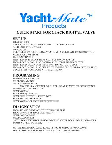 Clack Valve Quick Start - Yacht-Mate Products