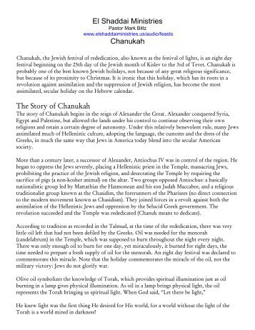 The Story of Chanukah El Shaddai Ministries Chanukah