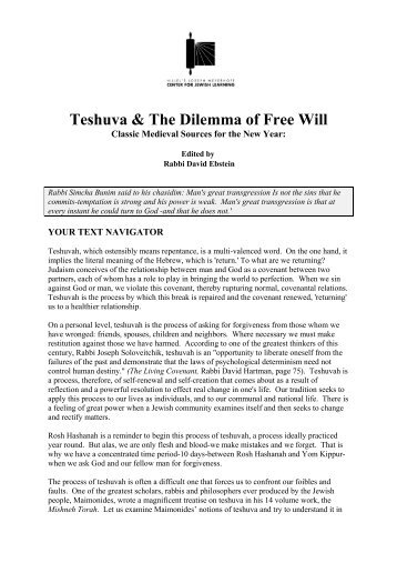 Teshuva & the Dilemma of Free Will - Hillel