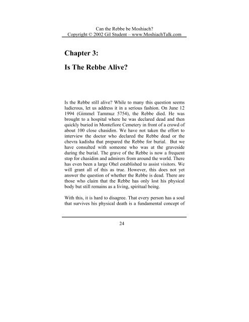 Chapter 3: Is The Rebbe Alive? - Can the Rebbe be Moshiach ...