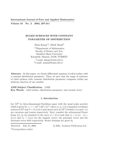 RULED SURFACES WITH CONSTANT PARAMETER OF ...