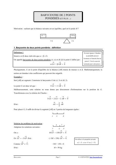 Cours sur le barycentre - Premiere