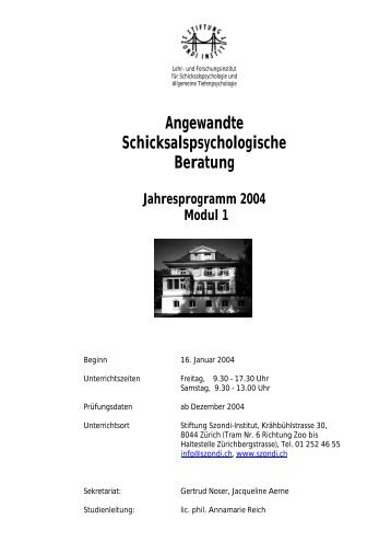 Angewandte Schicksalspsychologische Beratung - Szondi-Institut