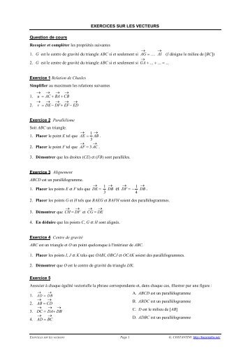 Exercices sur les vecteurs - Orange