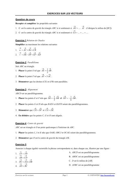 Exercices sur les vecteurs - Orange