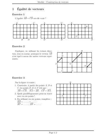 Exercices : Relation de Chasles, égalité, somme et différence