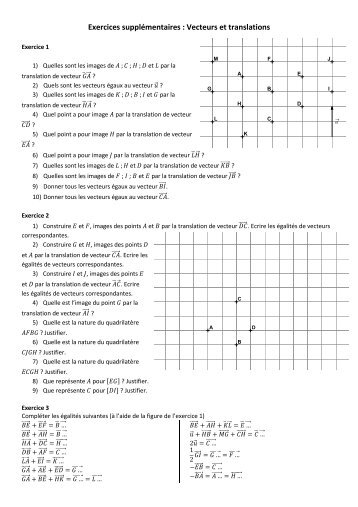 Exercices supplémentaires : Vecteurs et translations