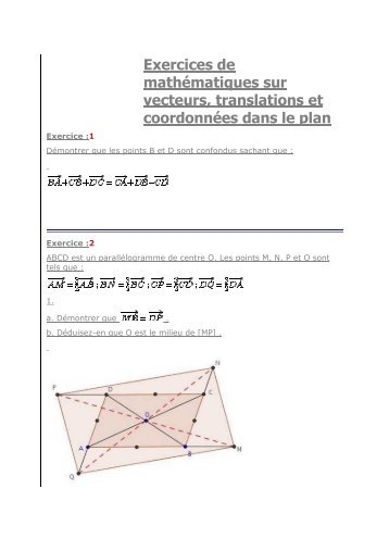 Exercices de mathématiques sur vecteurs, translations et ...