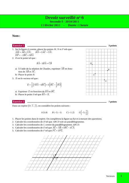 Devoir de seconde sur les vecteurs