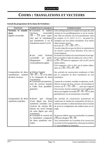 COURS : TRANSLATIONS ET VECTEURS - Mathonautes