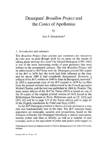 Desargues' Brouillon Project and the Conics of ... - J.P. Hogendijk