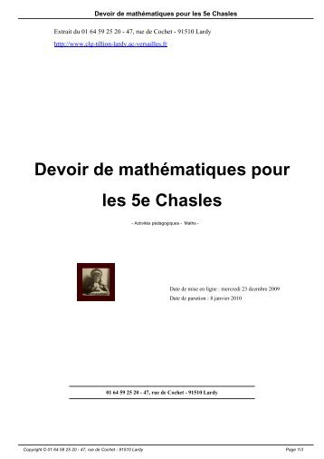 Devoir de mathématiques pour les 5e Chasles - Collège Germaine ...
