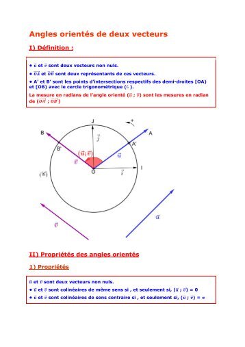 Première S - Angles orientés de deux vecteurs - Parfenoff . org