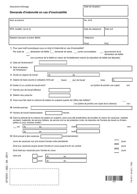 Demande d'indemnité en cas d'insolvabilité - Treffpunkt-Arbeit