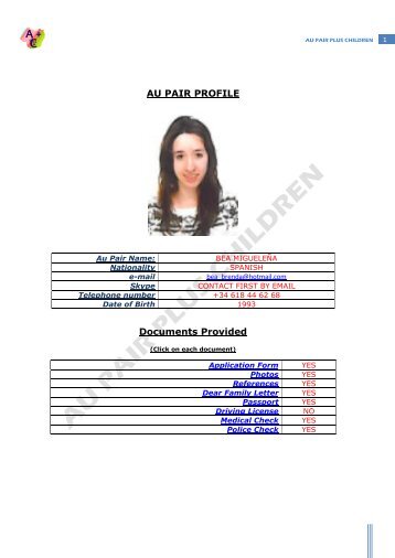 AU PAIR PROFILE Documents Provided