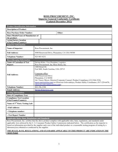 ross procurement inc email